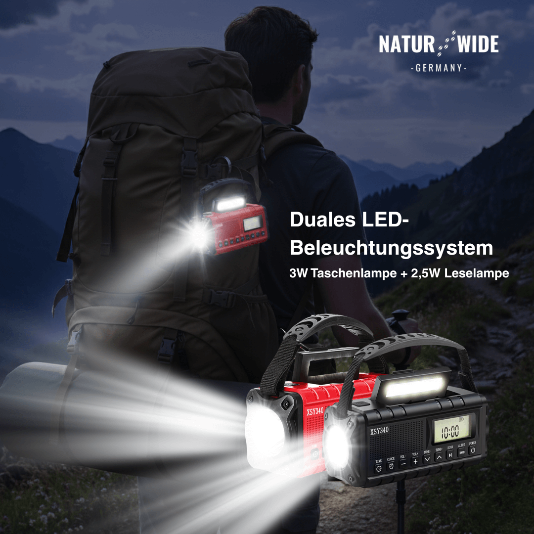 Notfall Kurbelradio 10000mAh 2.0 – Solar, LED-Licht & SOS-Alarm