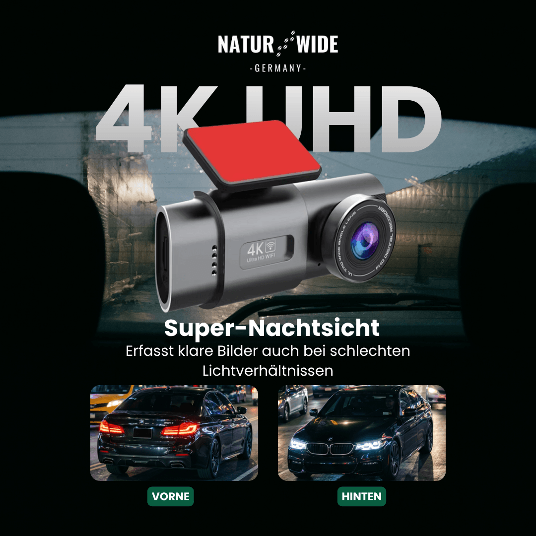 4K Dashcam mit Nachtsicht, Wi-Fi, GPS & 24H Parküberwachung