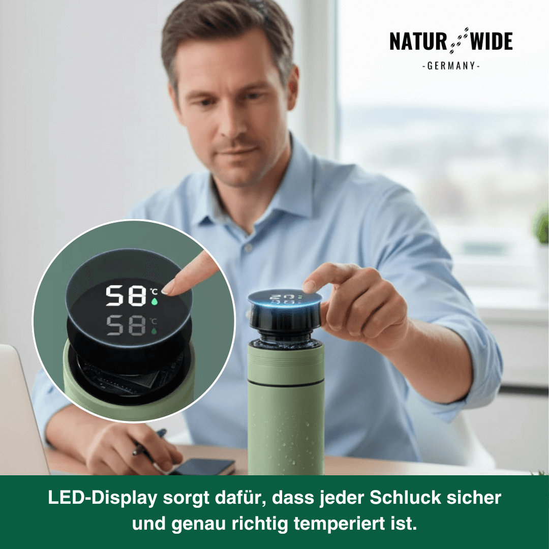 Naturwide Edelstahl Thermobecher 500ml mit Temperaturanzeige