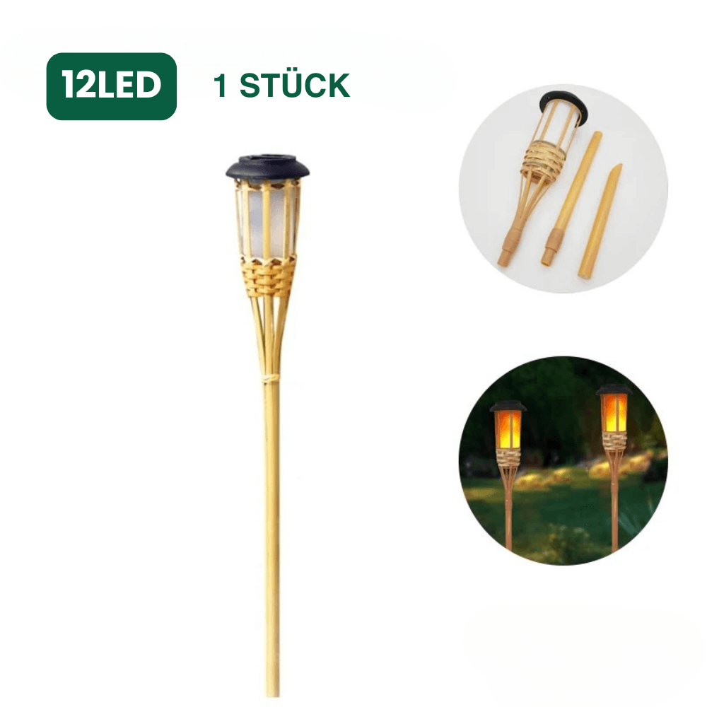 Solar Gartenfackel aus Bambus – LED Flammenlicht