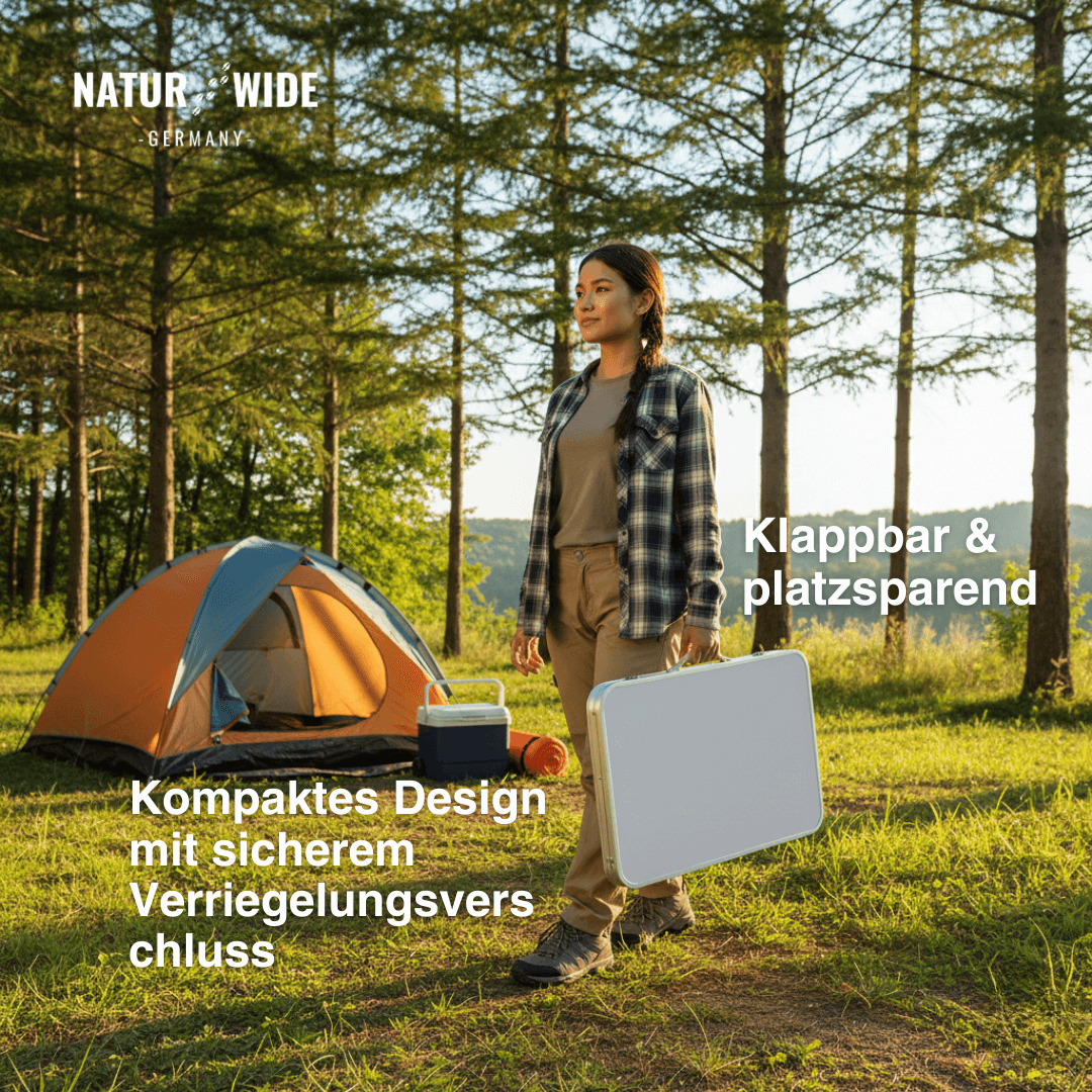 Klappbarer Campingtisch Höhenverstellbar – Alu Koffertisch