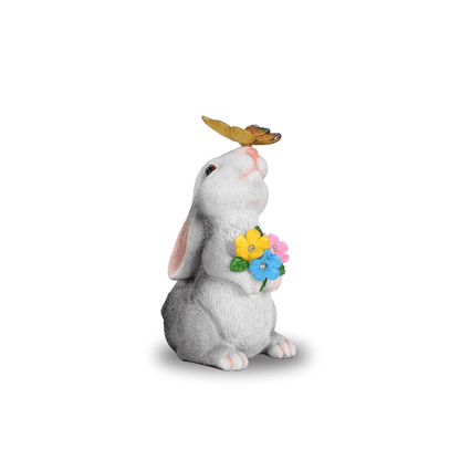 Solar Gartenfigur Hase – Deko Statue mit LED Schmetterling