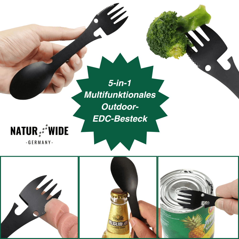 5-in-1-Outdoor-Besteck aus Edelstahl – Naturwide