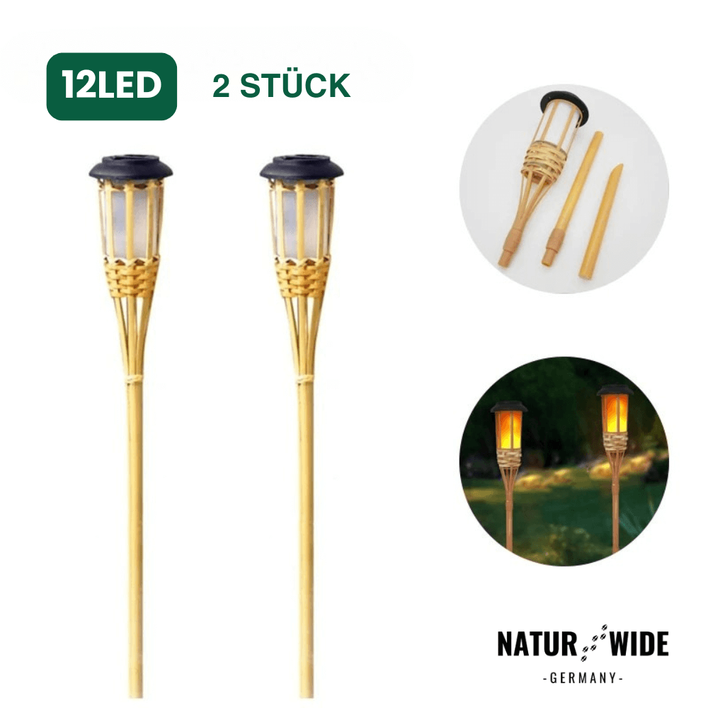 Solar Gartenfackel aus Bambus – LED Flammenlicht – Lunea