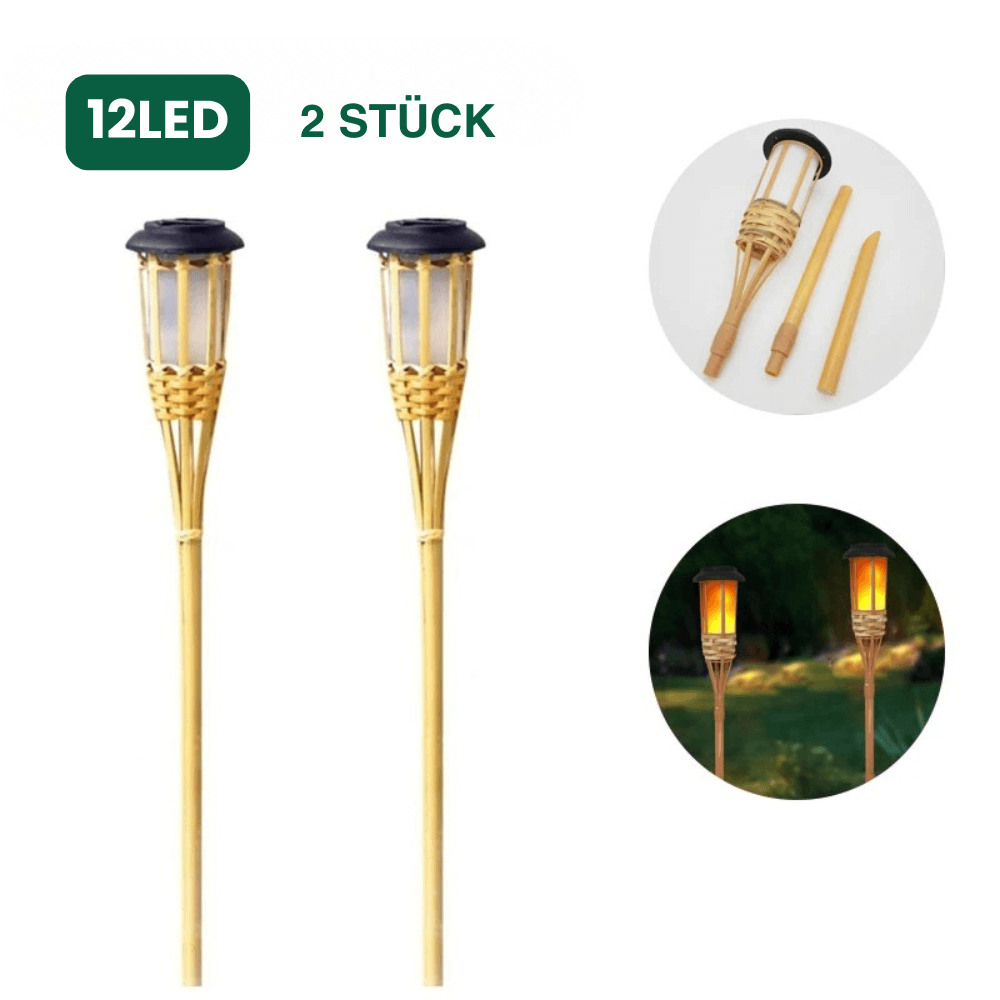 Solar Gartenfackel aus Bambus – LED Flammenlicht