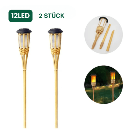 Solar Gartenfackel aus Bambus – LED Flammenlicht