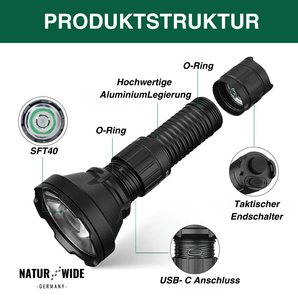 Superlampe – 2000LM Extremhelle Taschenlampe mit 964m Reichweite