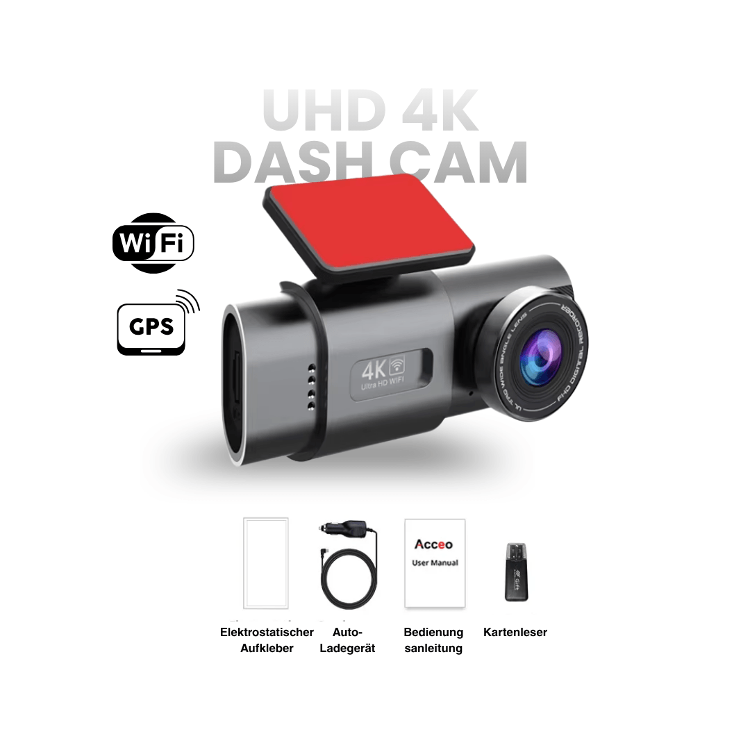 4K Dashcam mit Nachtsicht, Wi-Fi, GPS & 24H Parküberwachung