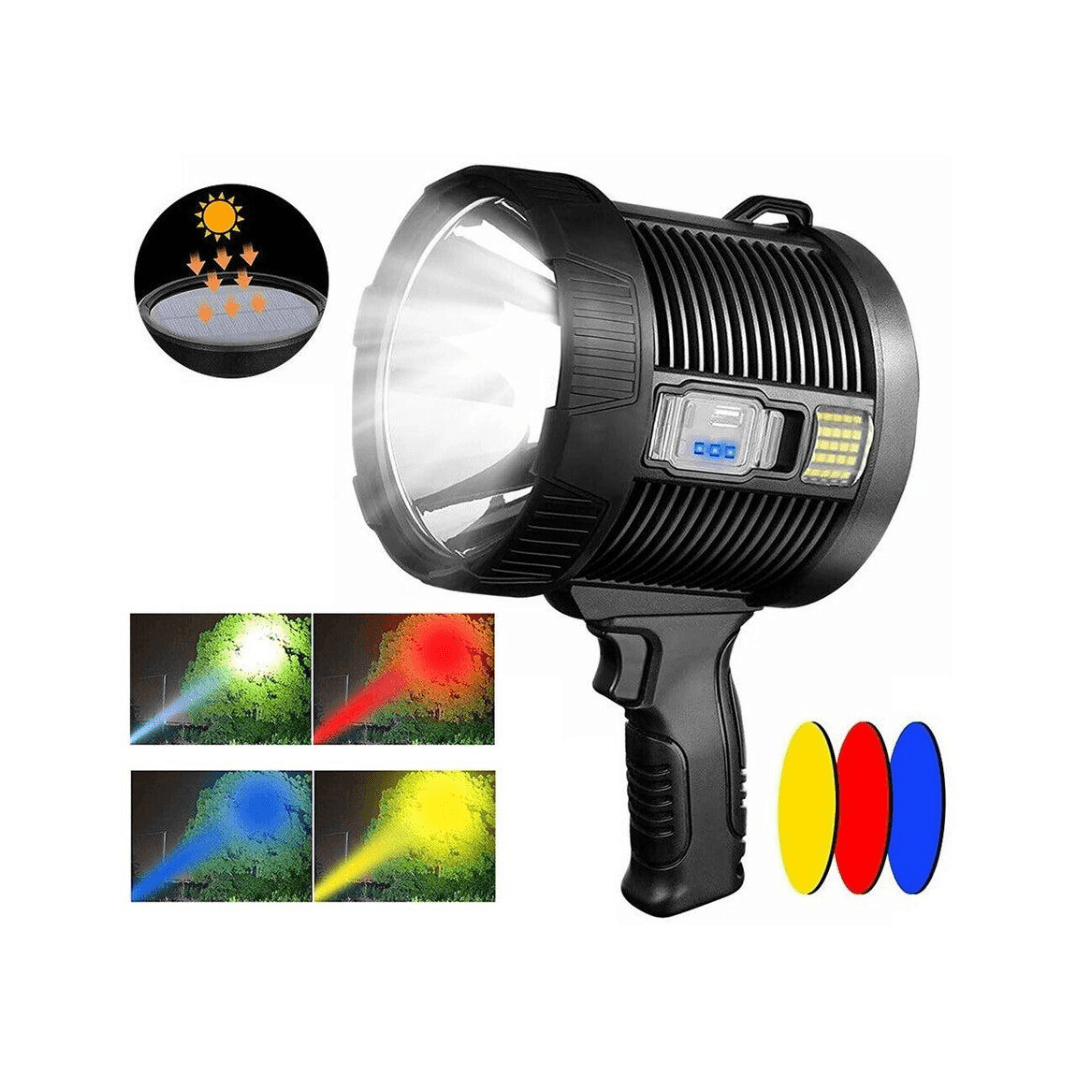 Wiederaufladbarer LED-Strahler – 900000 Lumen, Solar & USB