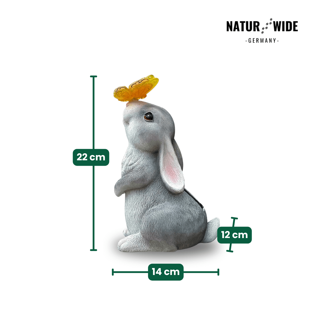 Solar Gartenfigur Hase – Deko Statue mit LED Schmetterling