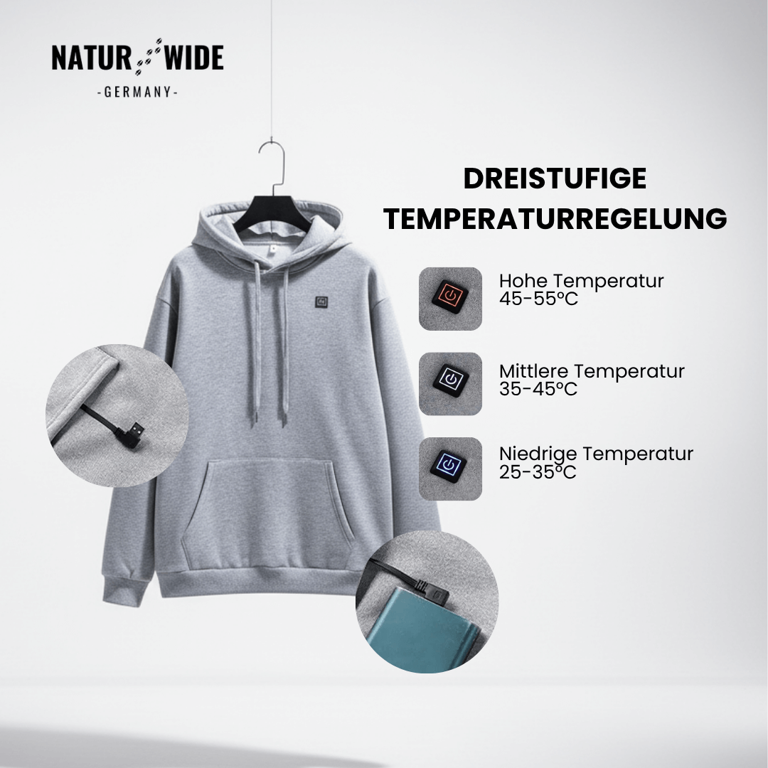 USB Beheizter Hoodie – Unisex Baumwoll-Hoodie mit Reißverschluss