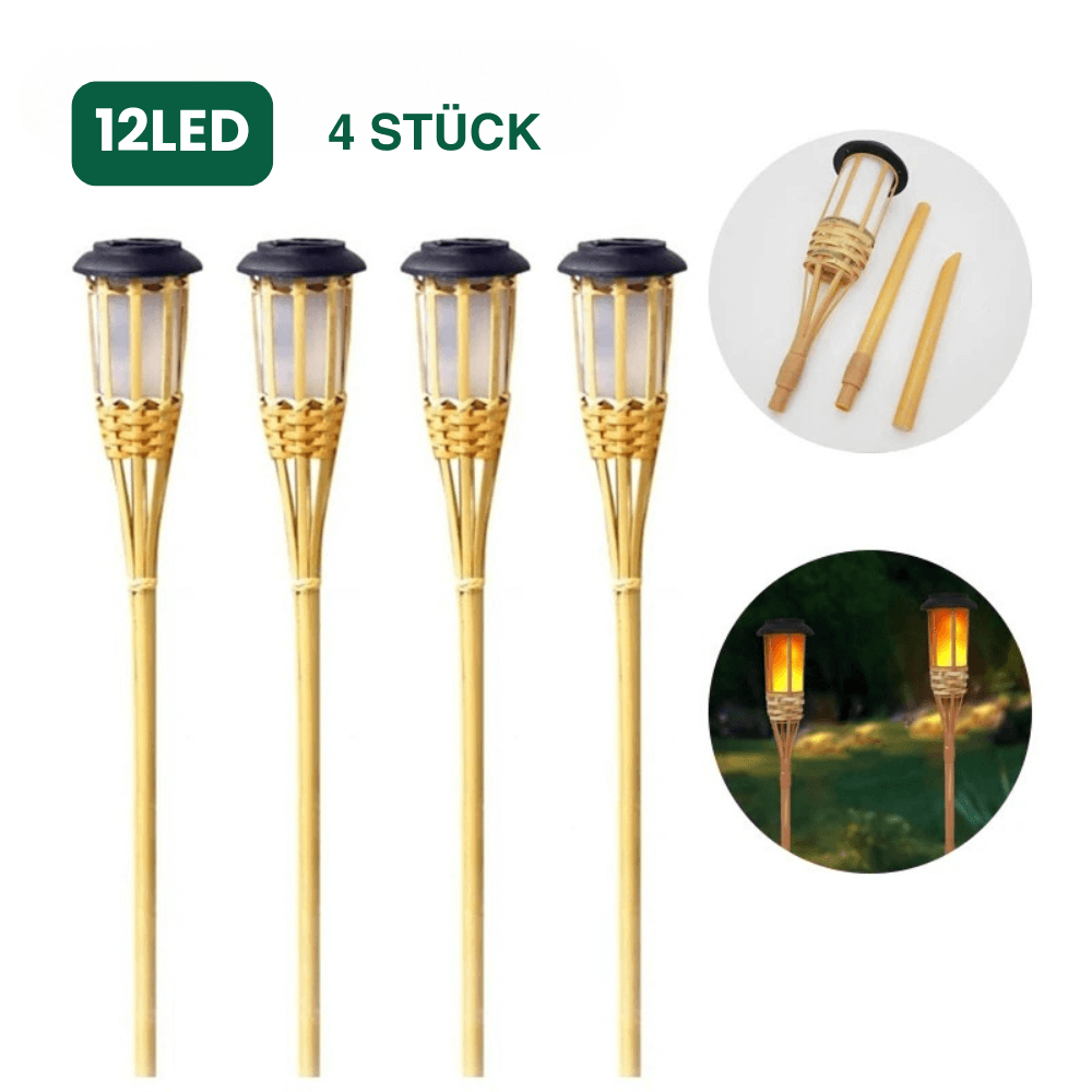 Solar Gartenfackel aus Bambus – LED Flammenlicht
