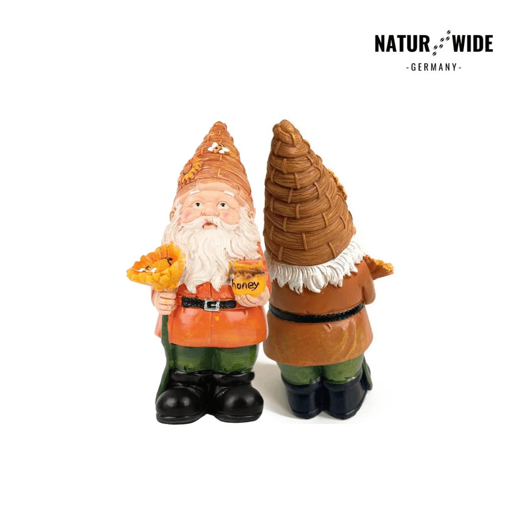 Lustiger Imker-Gartenzwerg mit Sonnenblume – Deko Figur