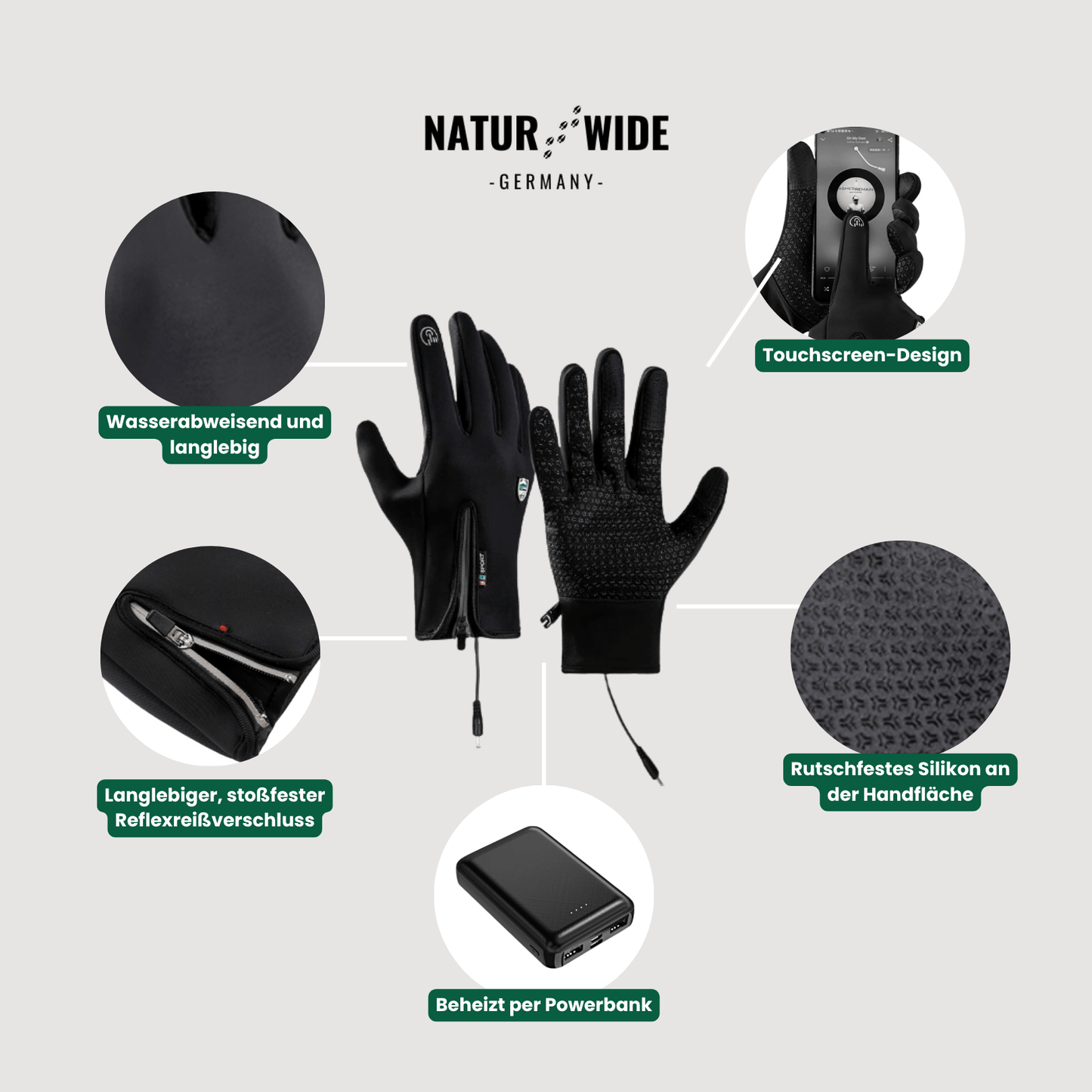Beheizte Handschuhe (Powerbank-betrieben) –  Wasserdicht & Winddicht
