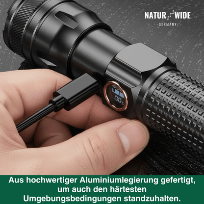Aluminium LED Taschenlampe – Wiederaufladbar, Wasserdicht & Power-Display