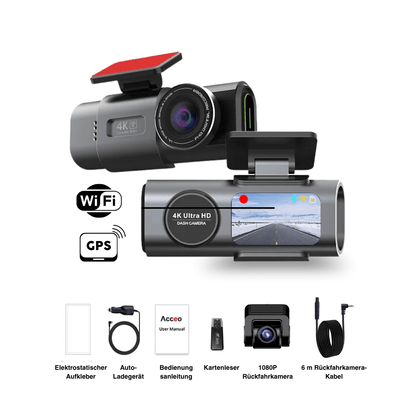 4K Dashcam mit Nachtsicht, Wi-Fi, GPS & 24H Parküberwachung