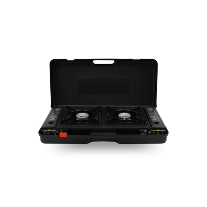 2500W Tragbarer 2-Flammen-Campingkocher mit Grillschale & Tragetasche