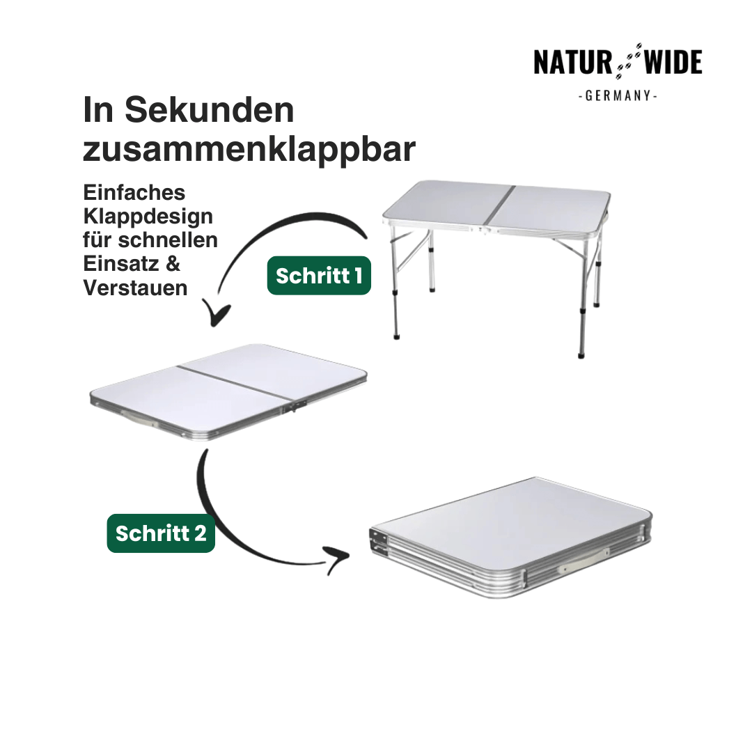 Klappbarer Campingtisch Höhenverstellbar – Alu Koffertisch