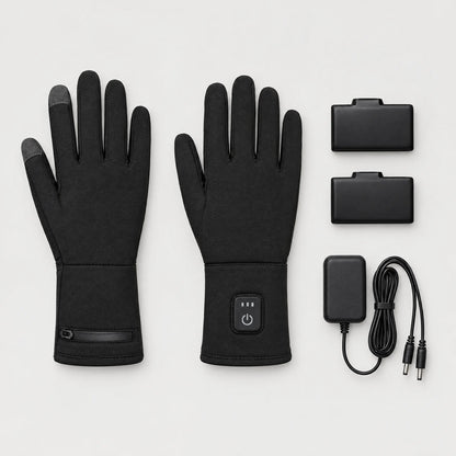 Lieferumfang: ein Paar Handschuhe, zwei Akkus und ein Ladegerät mit Doppelkabel